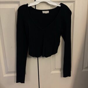 La Hearts Black Long Sleeve V-Neck Top
